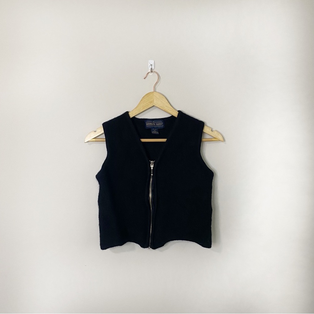 [Herman Geist] Women's 100% Wool Black Full Zip Vest